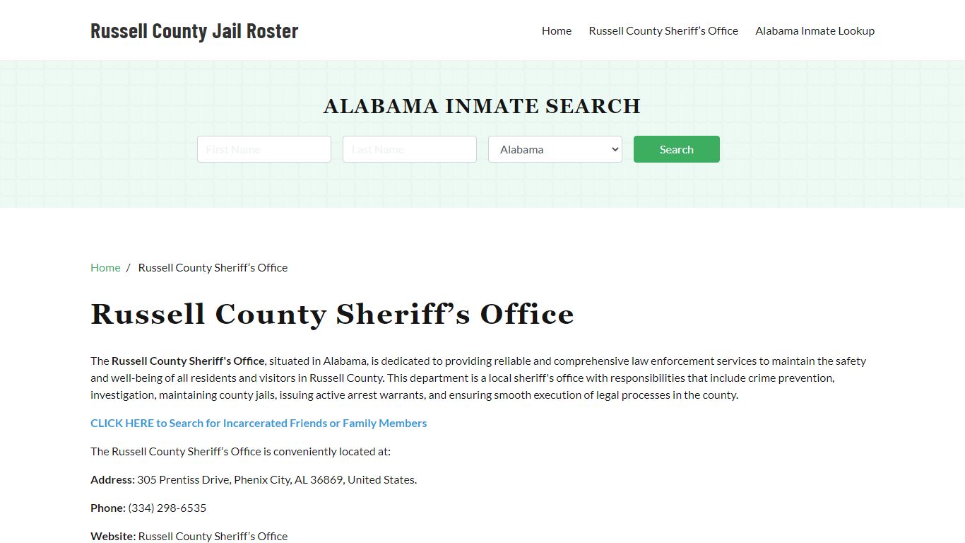 Russell County Sheriff Office, AL, Arrest Warrants Search